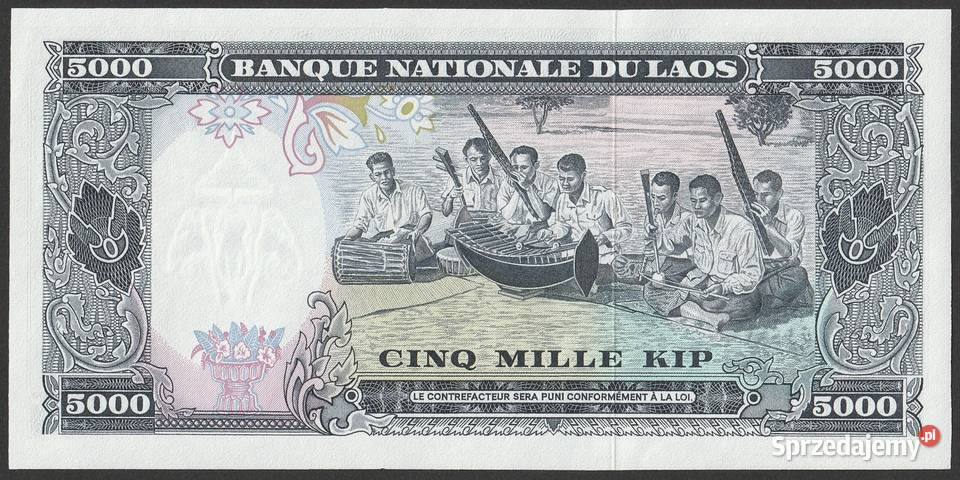 Laos 5000 kip 1974 stan bankowy UNC Łódź