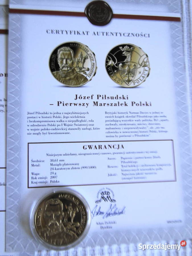 Medal kolekcjonerski pokryty 24 karat złotem Warszawa