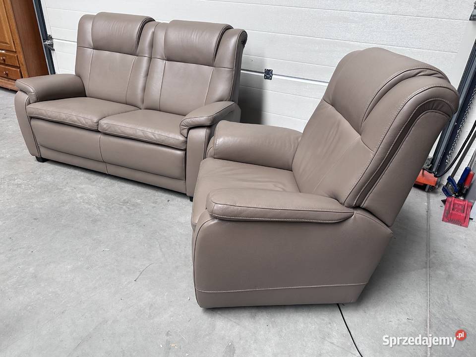 Idealny skórzany komplet sofa i rozkładany Sławoszewek sprzedam