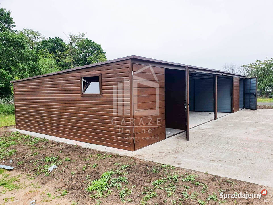 GARAŻ BLASZANY 12m x 5m spad tył 4x Brama ciemny 333zł/m2 Bochnia