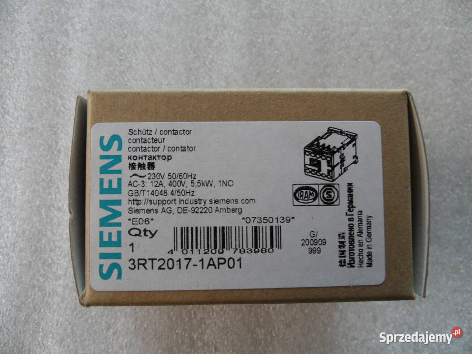 Siemens 3RT20171AP01 Stycznik mocy 12A 3Z 1Z warmińsko-mazurskie