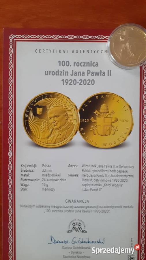 Komplet medali złoty i pozłacane 100 rocznica Ziębice sprzedam