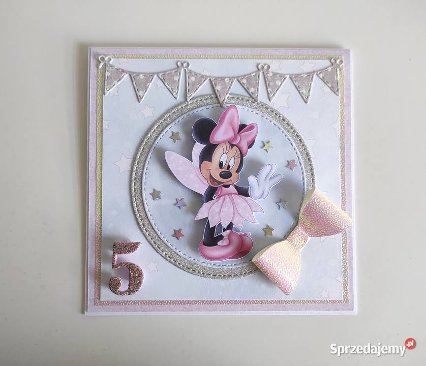 Kartka ręcznie robiona na urodziny Myszka Minnie Łódź