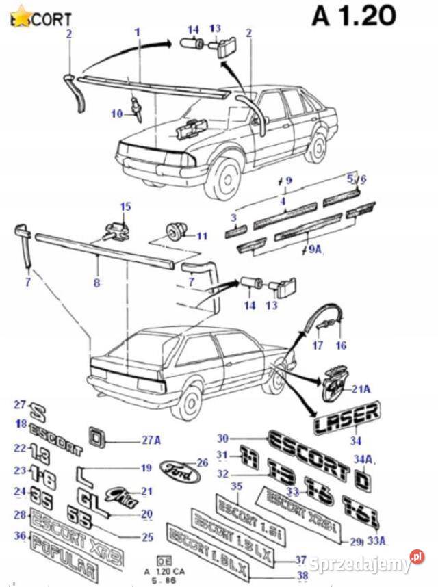 LISTWA DRZWI PRAWY PRZÓD FORD ESCORT ORION 8286