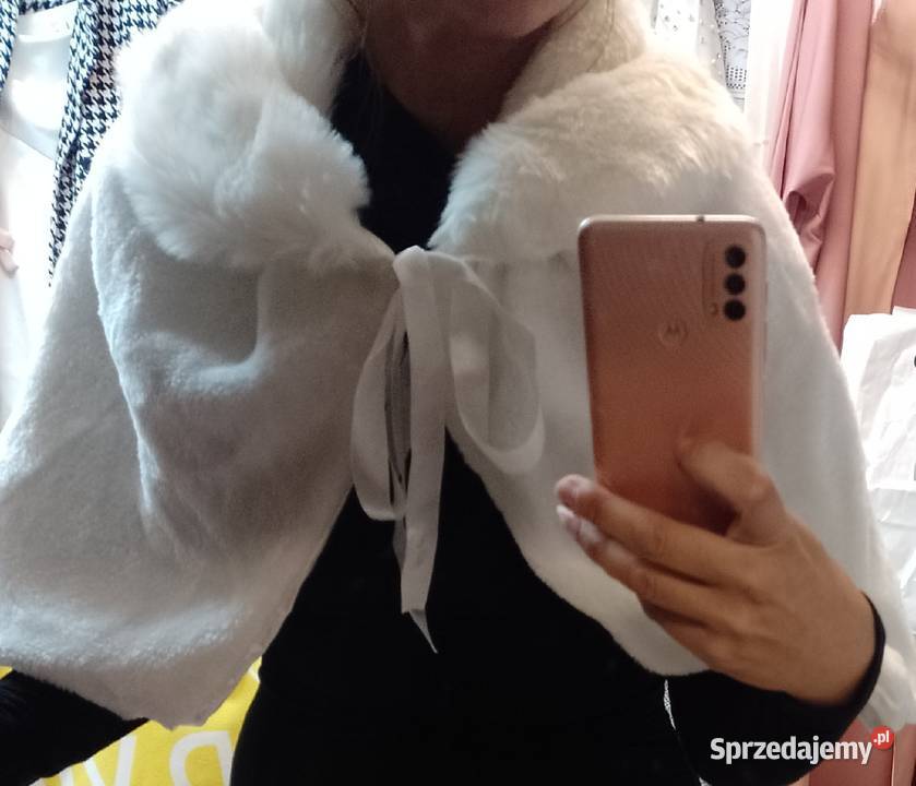 Biała futrzana etola ślubna futrzana narzutka Dodatki