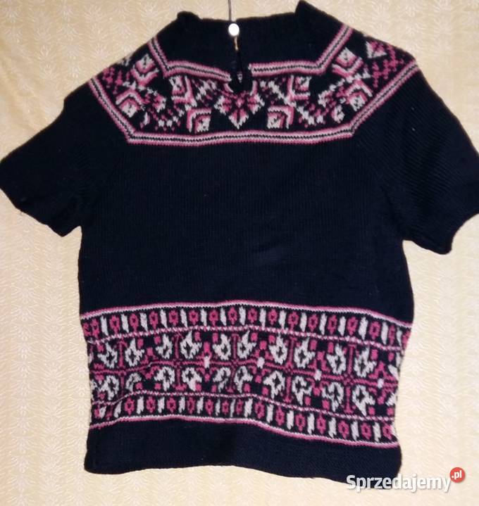 Bluzka wełniana robiona na drutachrękaw krótki M