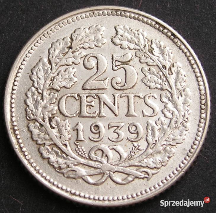 HOLANDIA 25 CENTIMES 1939 KRÓLOWA WILHELMINA Numizmatyka Łódź sprzedam