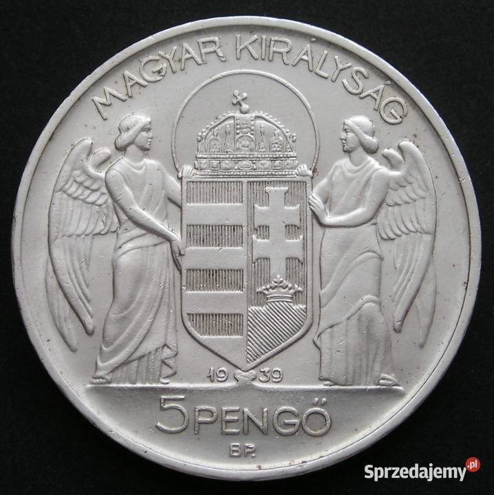 WĘGRY 5 PENGO 1939 ADMIRAŁ MIKLOS HORTHY SREBRO Numizmatyka