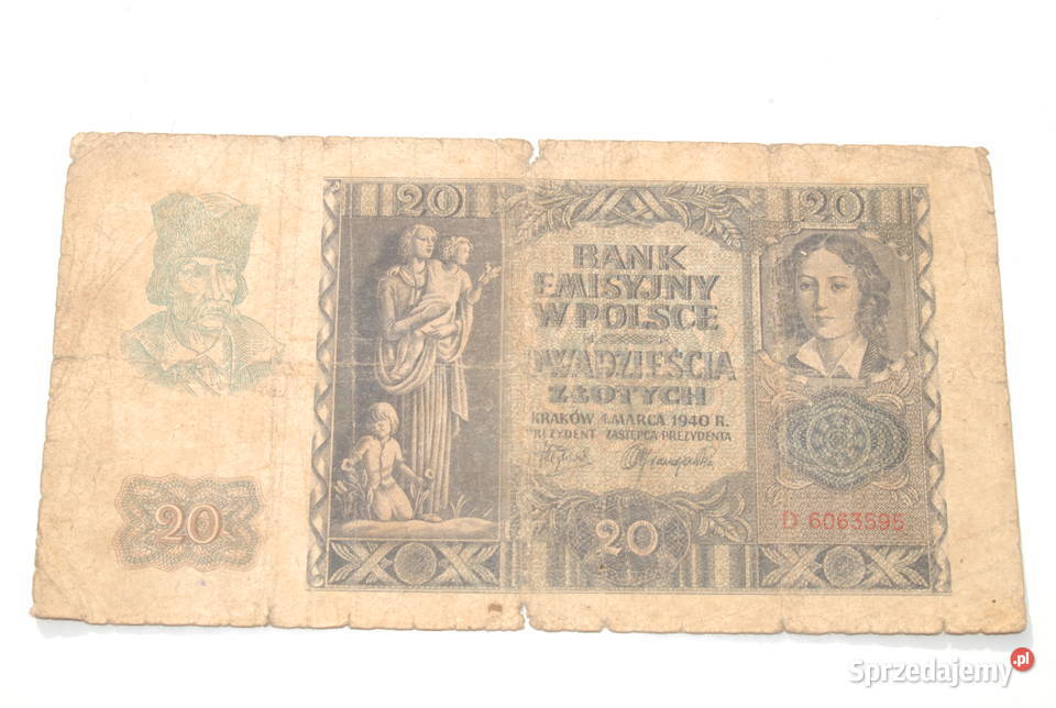 Stary banknot 20 złotych 1940 antyk unikat Cieszyn