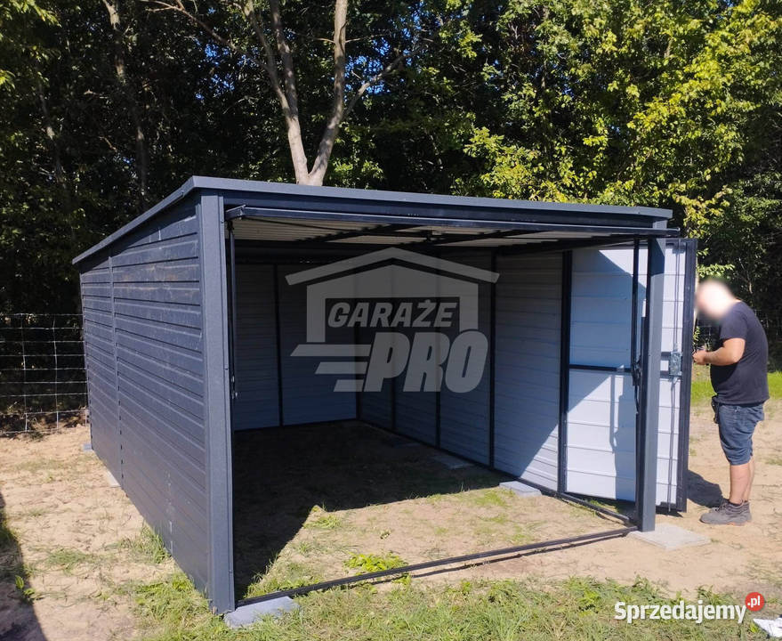 Garaz blaszany 3x5 Brama drzwi Antracyt Spad w 15m2