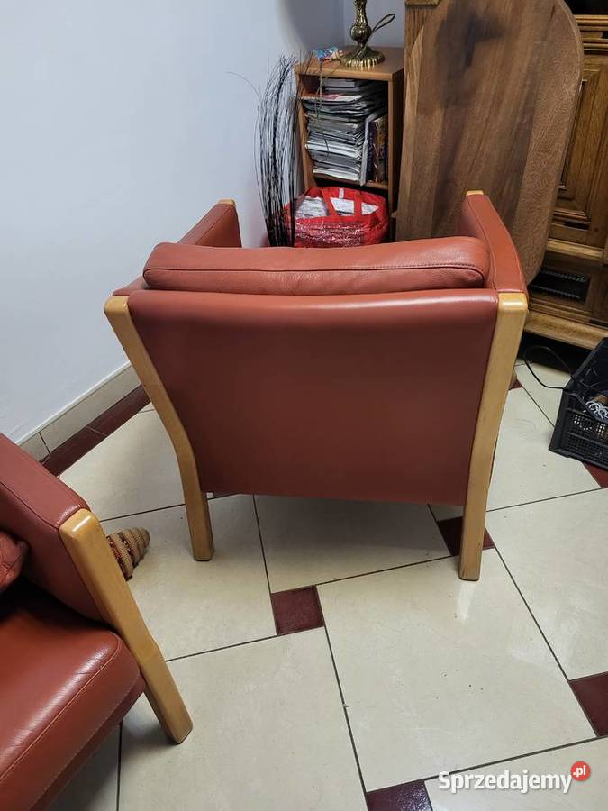Skorzany komplet sofa2 fotele Stan Olesno