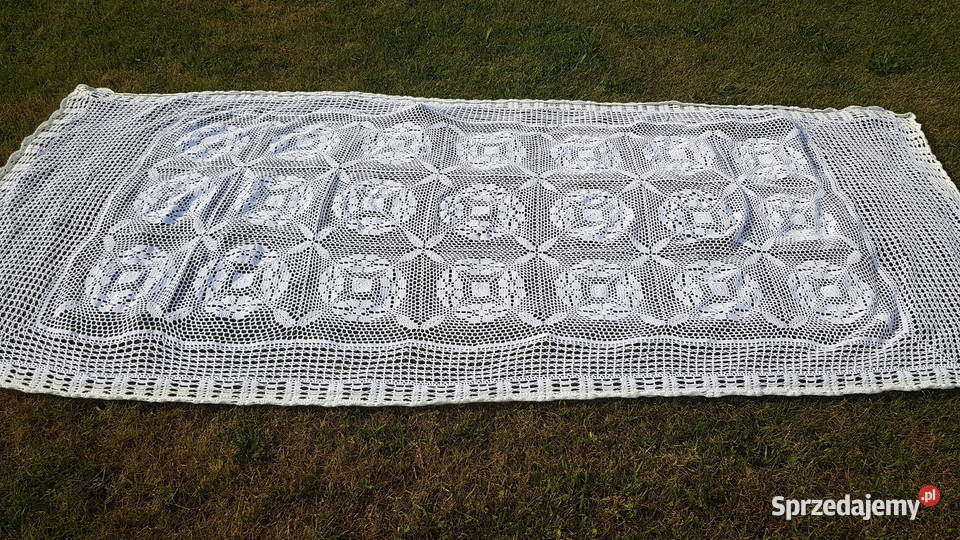 Duży obrus robiony na szydełku śląskie Myszków
