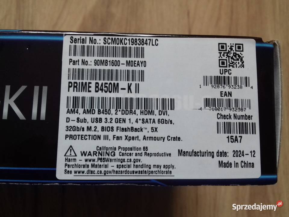 Pudełko płyty głównej ATX Asus Prime B450MKII Inny  Płyty główne Bydgoszcz