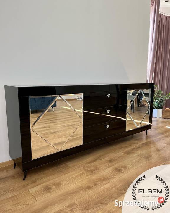 Komoda szklana czarna lustrzane romby Glamour 40cm Meble Warszawa