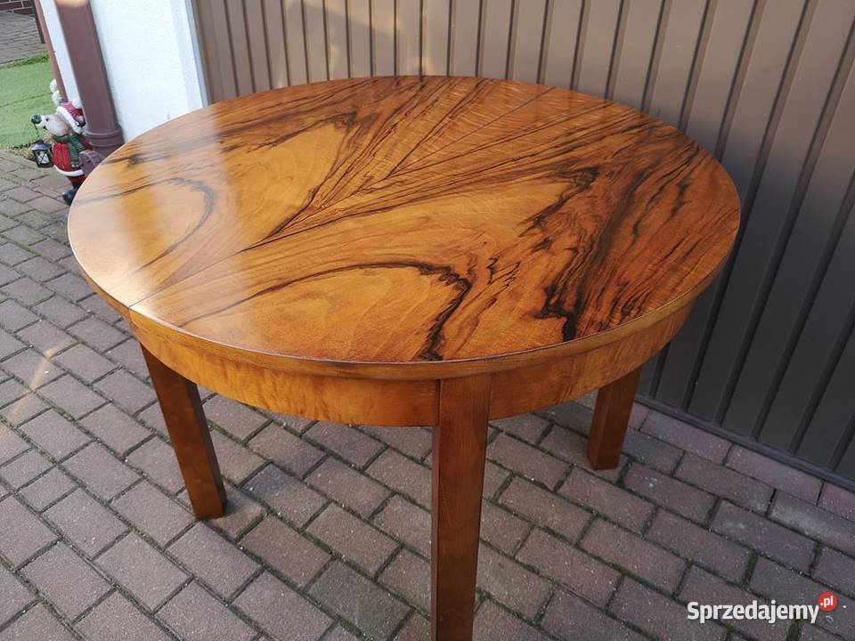 Stół ArtDeco Okrągły Orzech 100 Zgrabny Stary Swarzędz