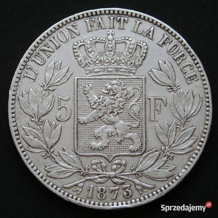 BELGIA 5 FRANKÓW 1873 LEOPOLD II SREBRO