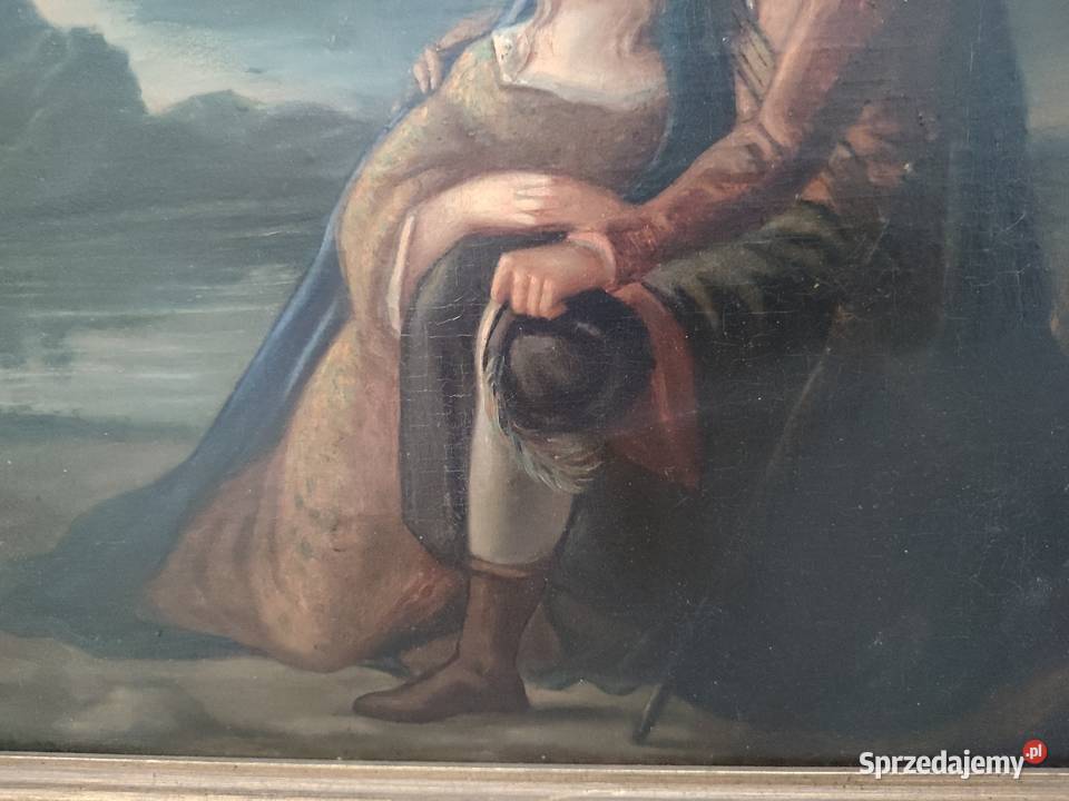 Piękny obraz olejny scena rodzajowa Łódź sprzedam