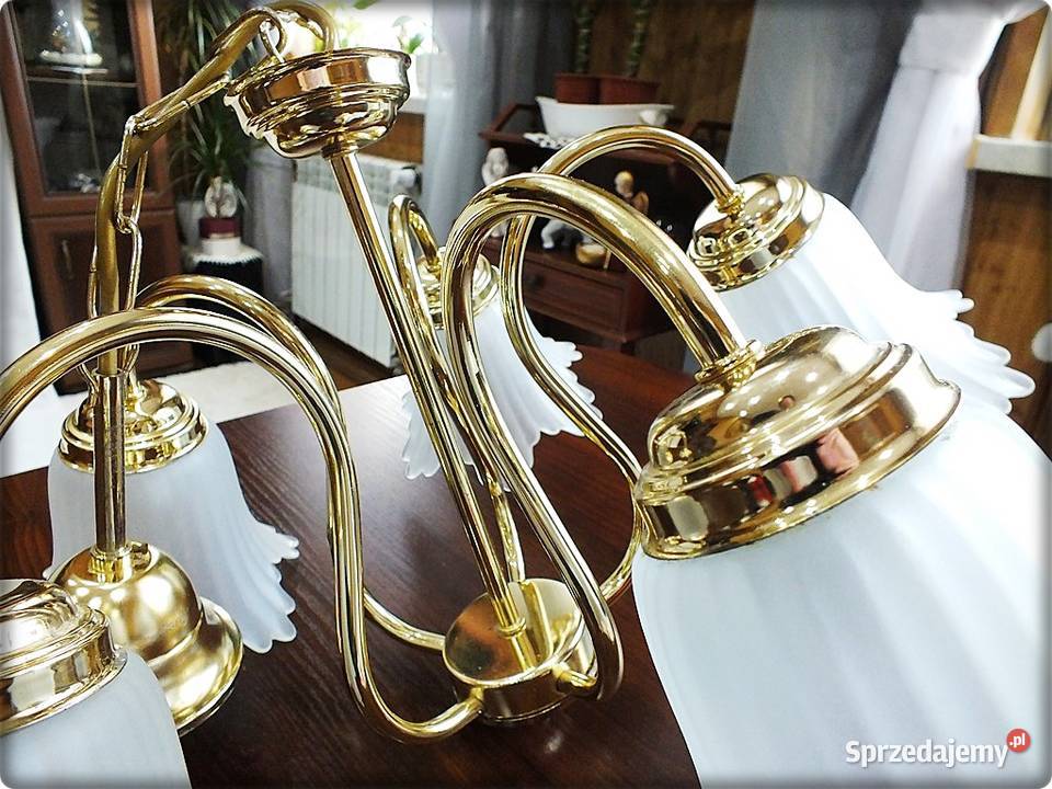 Lampa wisząca sufitowa Złoty żyrandol 5 ramienny