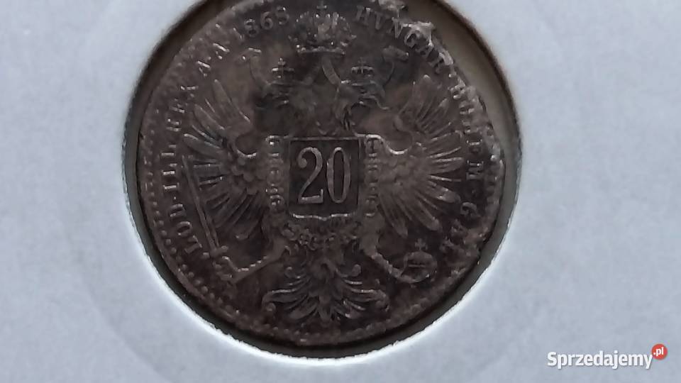 Moneta 20 krajcarów 1868 r Austria srebro wielkopolskie Mosina