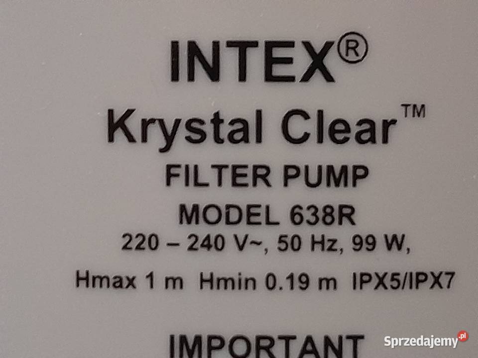 Pompa filtrująca do basenu Intex Krystal Clear Dąbrowa Górnicza sprzedam