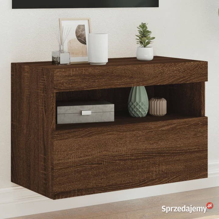 Ścienna szafka TV z LED brązowy dąb 60x30x40 Warszawa