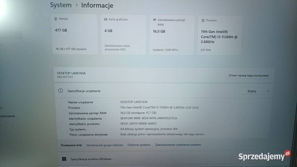 Laptop DELL Inspiron G15 5511 Katowice