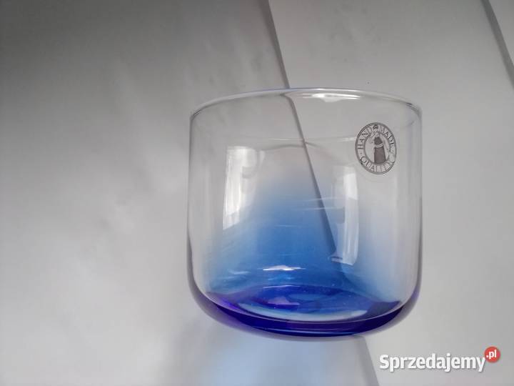 dzbanek szklany z dwoma szklaneczkami niebieskie odcienie błękitu łódzkie Łódź