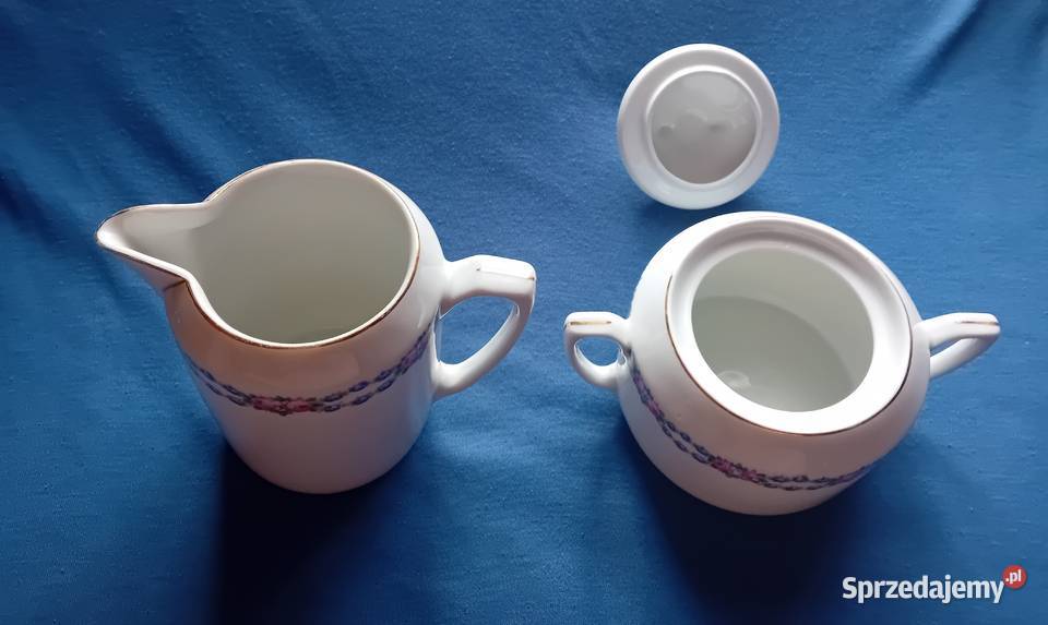Cukiernica i mlecznik Fraureuth Sygnatura z Porcelana i szkło Koźminek