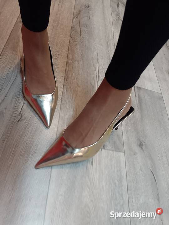 39 Złote czółenka wieczorowe z odkrytą piętą żółty/złoty Kraków