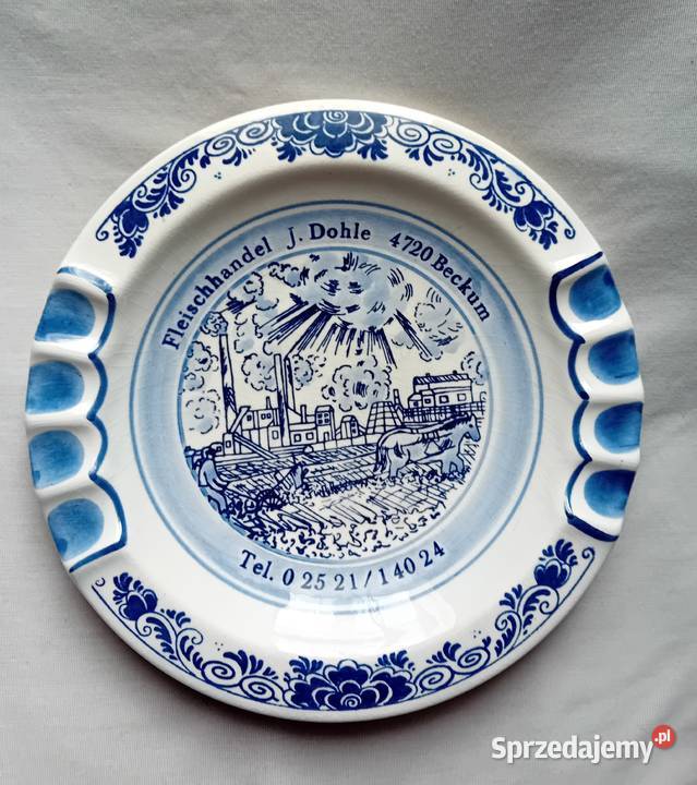 Ręcznie malowana popielniczka reklamowa Delft Koźminek