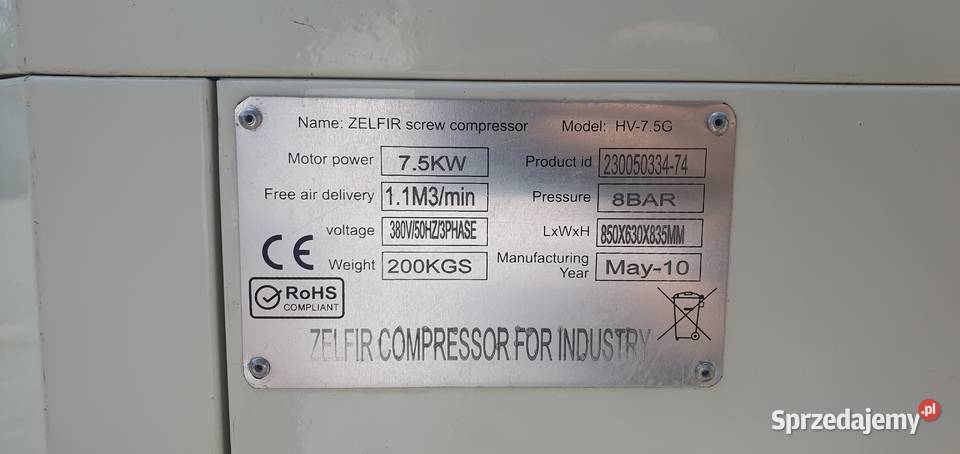 Kompresor śrubowy Zelfir HV75G Ruda Śląska