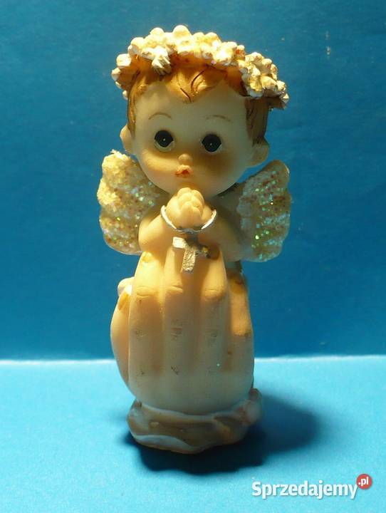 figurka ceramiczna Aniołek klęczący na dłoni Suwałki