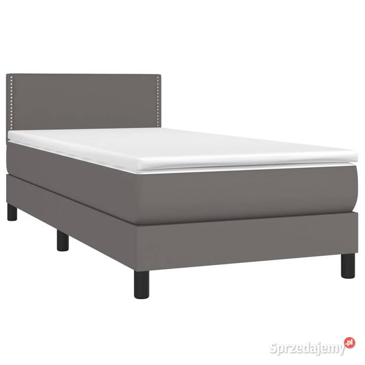 Łóżko kontynentalne z materacem szare ekoskóra 90cm