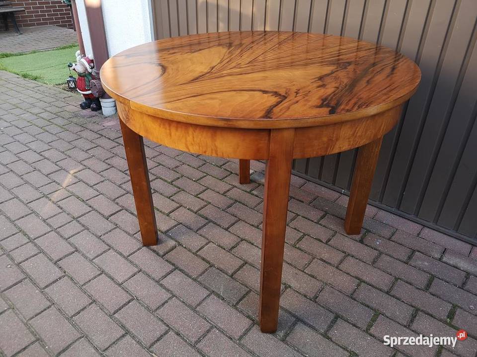Stół ArtDeco Okrągły Orzech 100 Zgrabny Stary wielkopolskie sprzedam