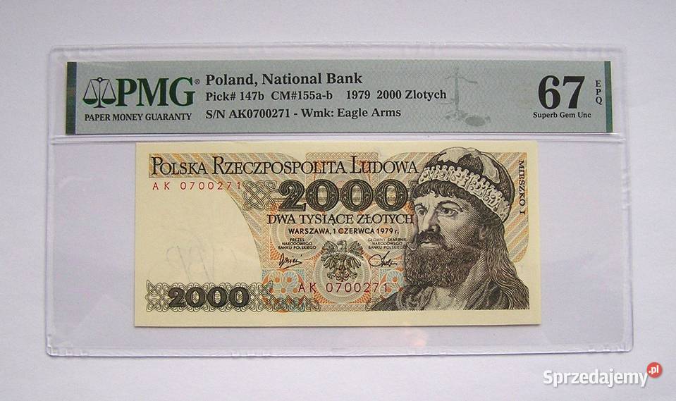 Polska 2000 1979 r Seria AK PMG 67 EPQ NOTA Rydzyna