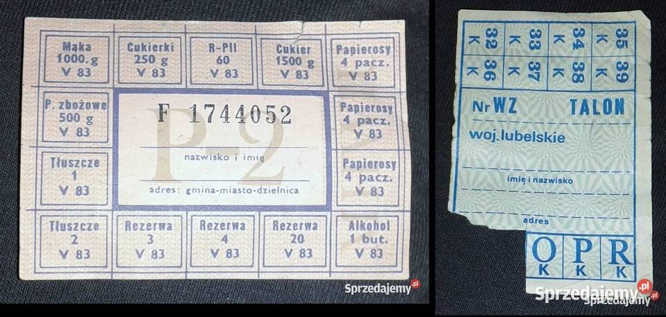 Kartka żywnościowa PRL P2 1983 maj WZ Talon lubelskie Chełm