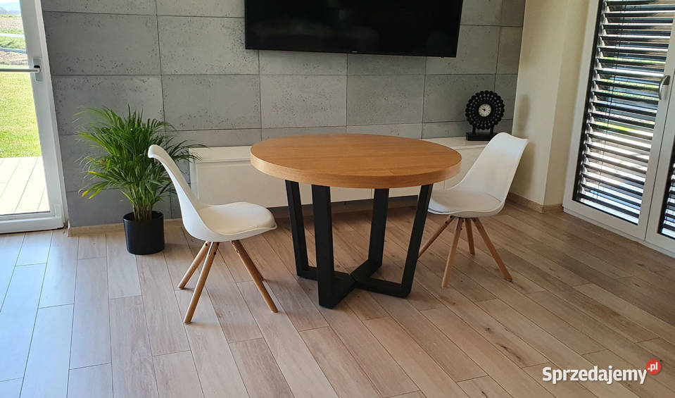 Nowoczesny stół dębowy okrągły rozkładany Loft 5 75cm Krosno