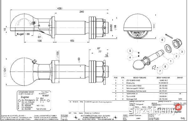 Zaczep kulowy obrotowy 60 mm 00658900A02 Kamionna