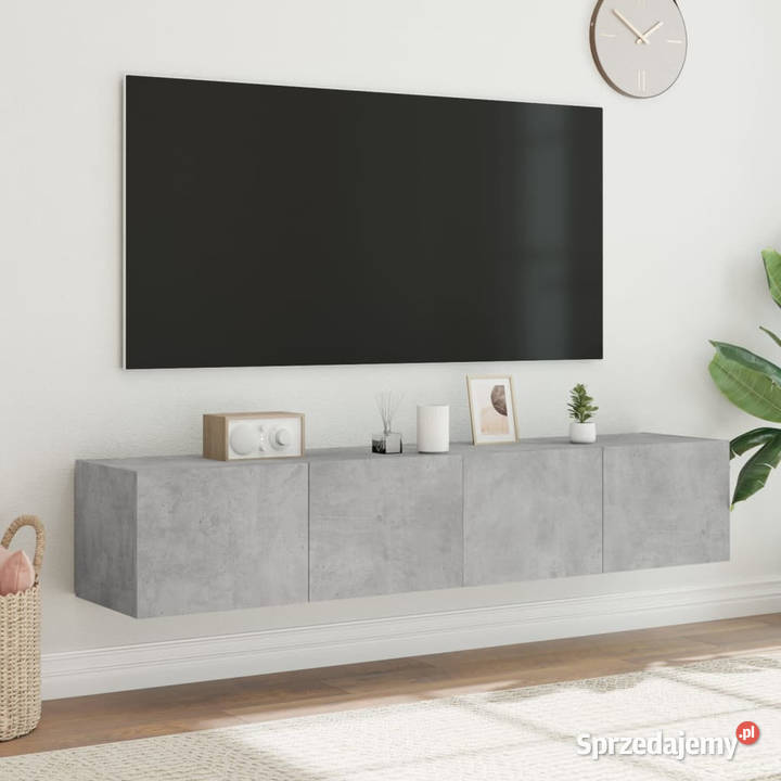 Ścienne szafki TV z LED 2 szarość betonu RTV Warszawa