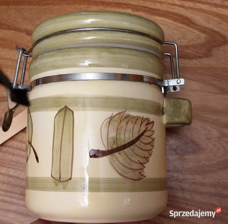Duży ceramiczny słoik wek z klipsem liście z Warszawa