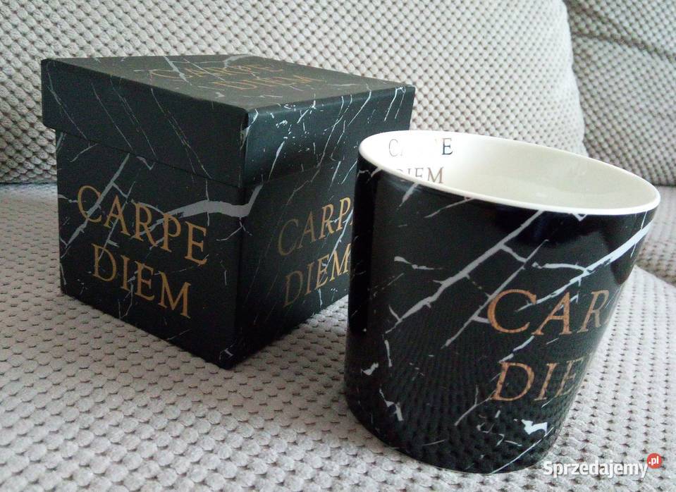 Carpe Diem duży kubek czarny marmur złoto 400ml Tychy