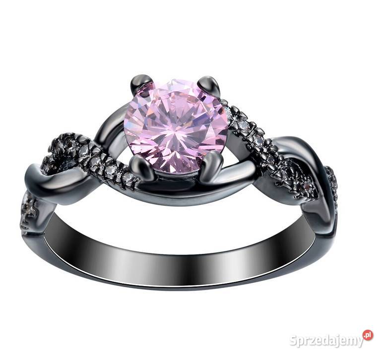 Nowy czarny pierscionek rózowa cyrkonia oczko Szczecin