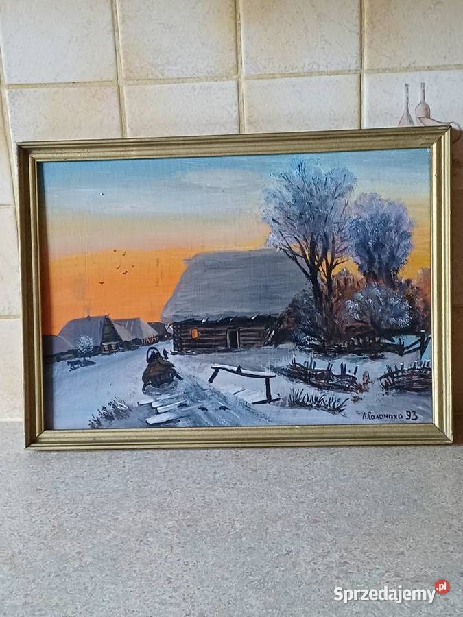 vintage obraz olejny na dykcie Nowy Targ