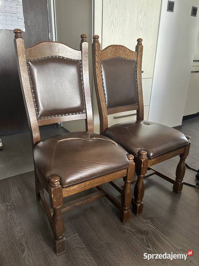 Dębowy ciężki stół 130x100 z 4 krzesłami Kraków