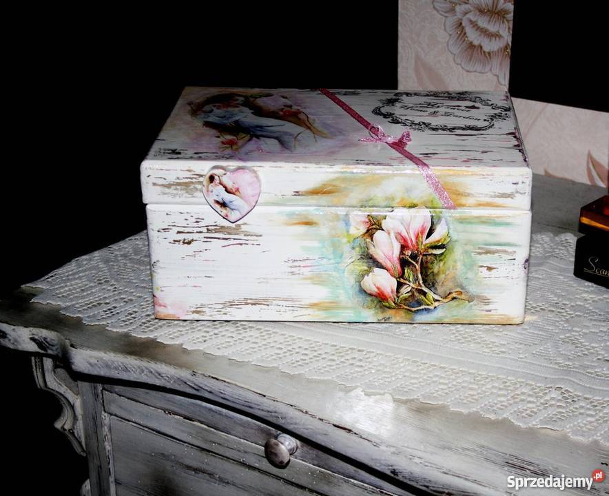 Szkatułka na komunie decoupage DUŻA Legnica