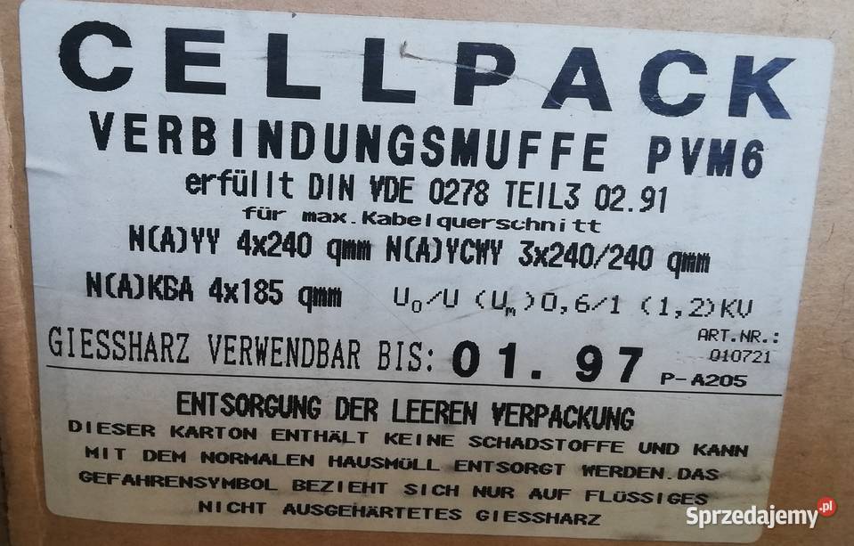 cellpack pvm 6 purgiessharz typ G G 71800 Elektryka i akcesoria Dąbrowa Górnicza