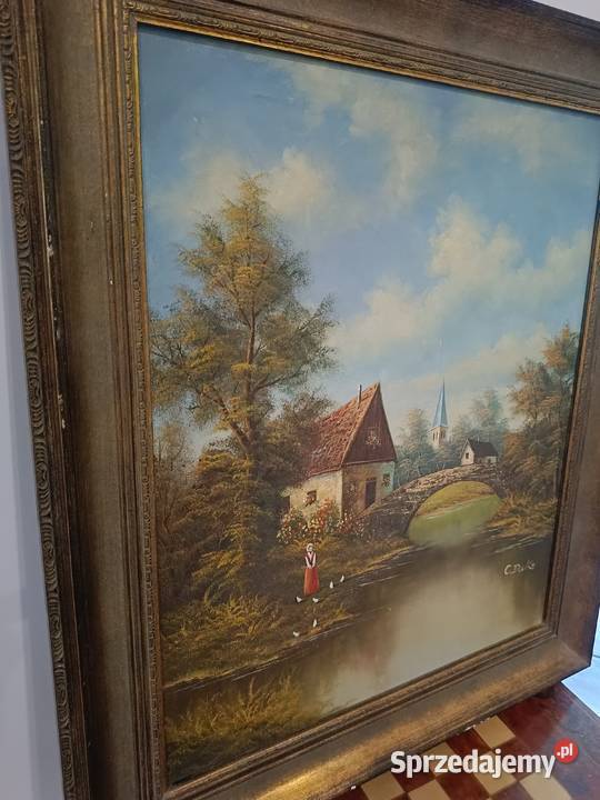 Stary duży obraz na płótnie Pejzaż z mostkiem Obrazki i obrazy Lipno