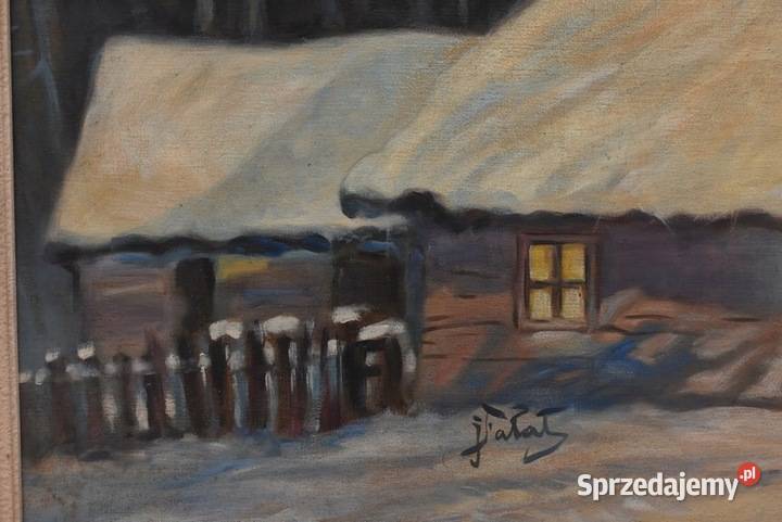 J Fałat Zimowy Pejzaż Konie Przed Gospodą Stary małopolskie Kraków