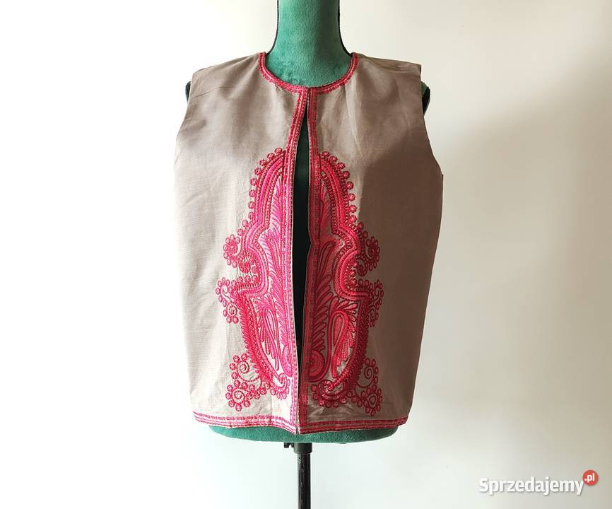 Szara kamizelka boho L 40 XL wzór orientalny