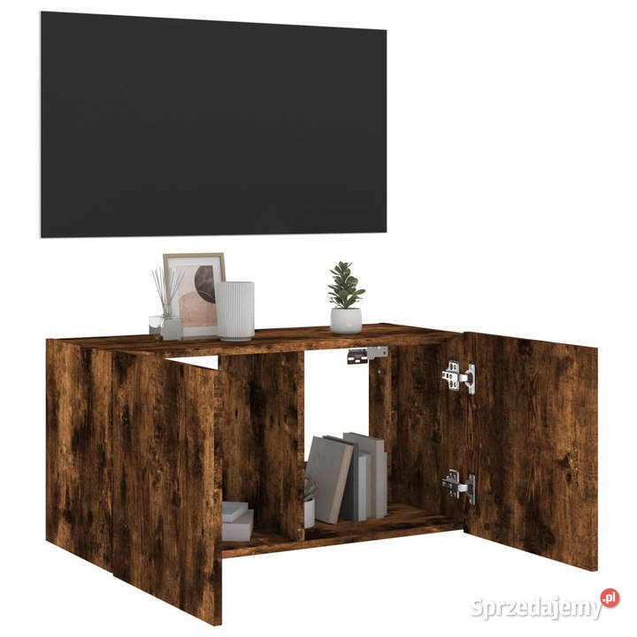 Ścienna szafka TV z LED przydymiony dąb 80x35x41 mazowieckie Warszawa